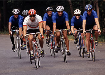 Bicyclists riding through New York