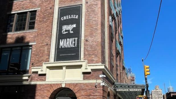 Brick building exterior of Chelsea Market in New York City.