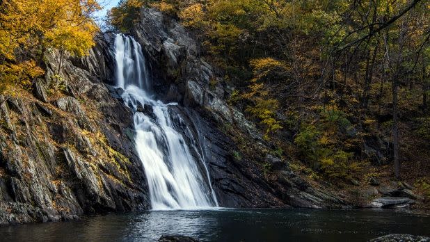 High Falls in Columbia County, flowing down rocks into a pool