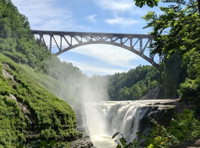 A view of the bridge over the falls at Letchworth State Park