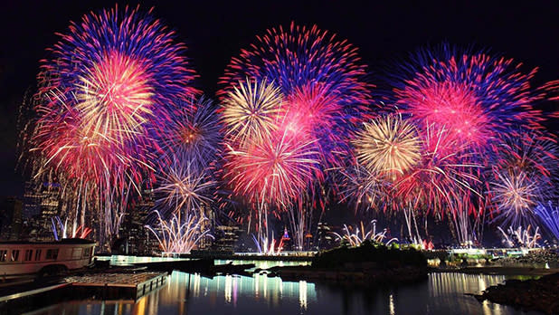 A vibrant fireworks display at Macy's 4th of July Fireworks in New York City