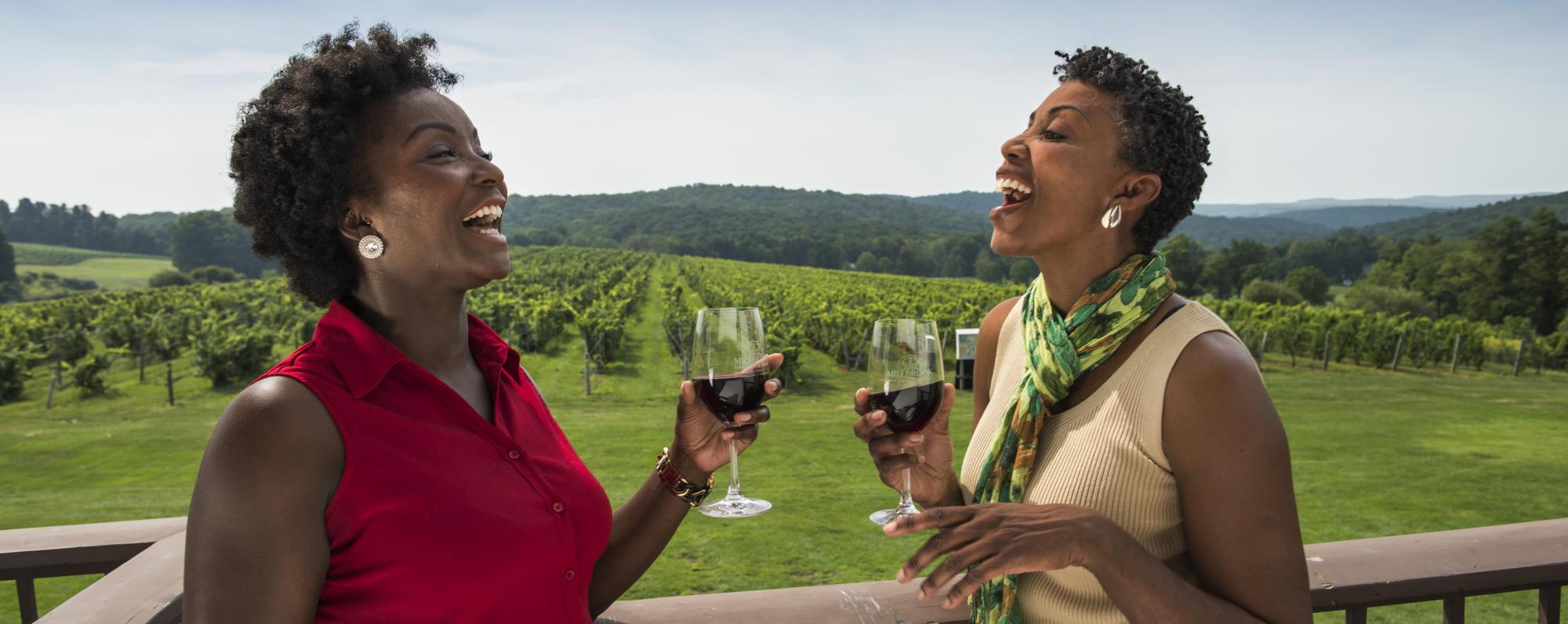 People enjoying wine at Millbrook Vineyards Winery in the Hudson Valley Region