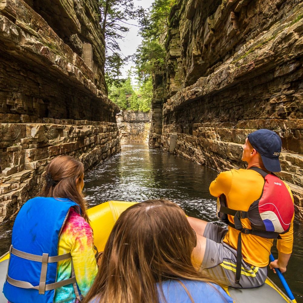 Family rafting down Ausable Chasm